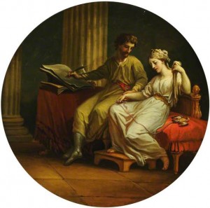 Catullus comforting Lesbia on the death of her sparrow." Antonio Zucchi, 1773.