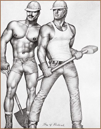 Tom of Finland drawing. Indian chief, cop, cowboy and sailor not shown.